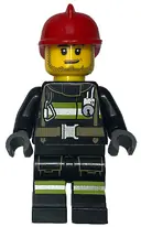 Minifigurka: CTY1416:  Fire - Reflective Stripes with Utility Belt, Red Fire Helmet, Male Smirk