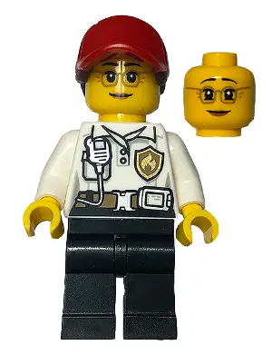 CTY1417:  Fire - Female White Shirt with Fire Logo Badge and Belt, Black Legs, Red Cap with Ponytail