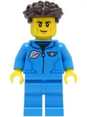 Minifigurka: CTY1421:  Lunar Research Astronaut - Male, Dark Azure Jumpsuit, Dark Brown Coiled Hair with Short Straight Sides