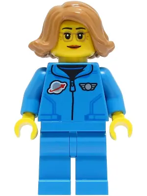 CTY1422:  Lunar Research Astronaut - Female, Dark Azure Jumpsuit, Medium Nougat Hair, Glasses