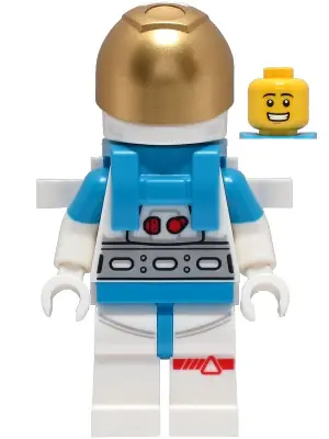 CTY1424:  Lunar Research Astronaut - Male, White and Dark Azure Suit, White Helmet, Metallic Gold Visor, Backpack Clips, Open Mouth Smile