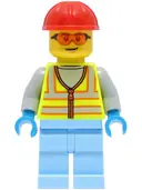 Minifigurka: CTY1426:  Space Engineer - Male, Neon Yellow Safety Vest with Reflective Stripes, Bright Light Blue Legs, Red Construction Helmet, Safety Glasses