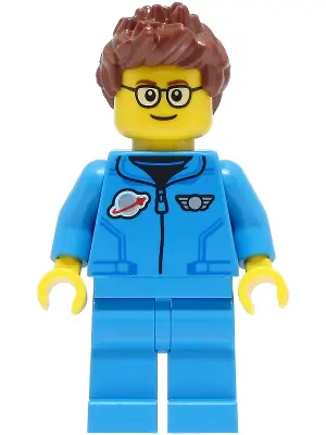 CTY1427:  Lunar Research Astronaut - Male, Dark Azure Jumpsuit, Reddish Brown Spiked Hair, Glasses