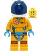 Minifigurka: CTY1430:  Lunar Research Astronaut - Female, Bright Light Orange and Dark Azure Suit, White Helmet, Dark Blue Visor, Open Mouth Smile