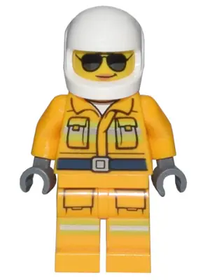 CTY1433:  Fire - Reflective Stripes, Bright Light Orange Suit, White Helmet, Sunglasses