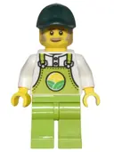 Minifigurka: CTY1438:  Farmer Horace - Lime Overalls over White Shirt, Lime Legs, Dark Green Cap, Dark Tan Moustache and Sideburns