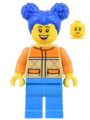 Minifigurka: CTY1439:  Woman - Tan and Orange Quilted Vest, Dark Azure Legs, Blue Hair with Buns, Freckles