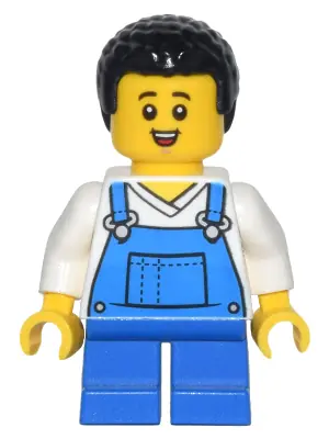 CTY1443:  Child - Boy, Blue Overalls over V-Neck Shirt, Blue Short Legs, Black Coiled Hair, Freckles
