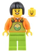 Minifigurka: CTY1444:  Farmer - Female, Lime Overalls over Orange Shirt, Lime Legs, Black Short Hair