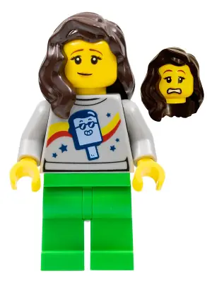 CTY1454:  Stuntz Spectator - Female, Popsicle Shirt, Bright Green Legs, Dark Brown Hair