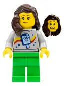 Minifigurka: CTY1454:  Stuntz Spectator - Female, Popsicle Shirt, Bright Green Legs, Dark Brown Hair