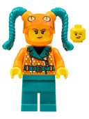 Minifigurka: CTY1456:  Stuntz Driver - Female, Orange Coat with Scales, Dark Turquoise Legs, Orange Helmet with Tassels, Snake Visor