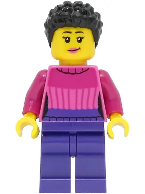 CTY1463:  Car Driver - Female, Dark Pink Sweater, Dark Purple Legs, Black Hair