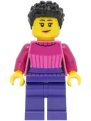 Minifigurka: CTY1463:  Car Driver - Female, Dark Pink Sweater, Dark Purple Legs, Black Hair