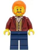 Minifigurka: CTY1468:  Car Driver - Male, Dark Red Suit Jacket, Dark Blue Legs, Orange Hair