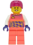 Minifigurka: CTY1470:  Cyclist - Male, Coral Racing Suit, Magenta Helmet