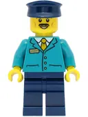 Minifigurka: CTY1471:  Train Driver - Male, Dark Turquoise Shirt, Dark Blue Legs and Hat