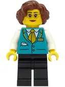 Minifigurka: CTY1472:  Conductress - Dark Turquoise Vest, Black Legs, Reddish Brown Hair