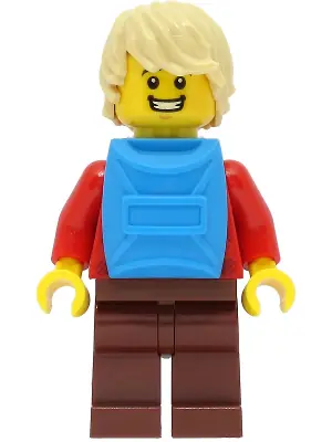 CTY1473:  Passenger - Male, Red Plaid Flannel Shirt, Reddish Brown Legs, Tan Hair, Dark Azure Backpack