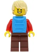 Minifigurka: CTY1473:  Passenger - Male, Red Plaid Flannel Shirt, Reddish Brown Legs, Tan Hair, Dark Azure Backpack