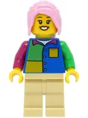 Minifigurka: CTY1474:  Passenger - Female, Blue Shirt, Tan Legs, Bright Pink Hair