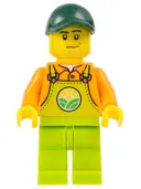 Minifigurka: CTY1478:  Farmer - Male, Lime Overalls over Orange Shirt, Lime Legs, Dark Green Cap