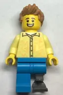 Minifigurka: CTY1482:  Grocery Store Customer - Male, Bright Light Yellow Shirt, Dark Azure Legs with Prosthetic Leg, Medium Nougat Hair