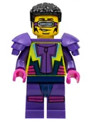 Minifigurka: CTY1487:  Stuntz Driver - Male, Dark Purple and Neon Yellow Jumpsuit, Dark Purple Shoulder Pads, Black Coiled Hair