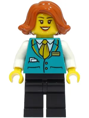 CTY1491:  Bus Driver - Female, Dark Turquoise Vest, Black Legs, Dark Orange Hair