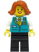 Minifigurka: CTY1491:  Bus Driver - Female, Dark Turquoise Vest, Black Legs, Dark Orange Hair