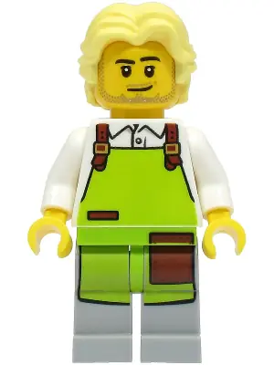 CTY1494:  Cyclist - Male, White Shirt, Lime Apron, Bright Light Yellow Hair