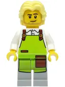 Minifigurka: CTY1494:  Cyclist - Male, White Shirt, Lime Apron, Bright Light Yellow Hair