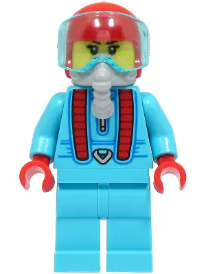 CTY1496:  Stuntz Driver - Female, Medium Azure Jumpsuit and Legs, Red Helmet, Trans-Light Blue Visor, Light Bluish Gray Oxygen Mask