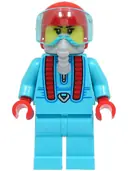 Minifigurka: CTY1496:  Stuntz Driver - Female, Medium Azure Jumpsuit and Legs, Red Helmet, Trans-Light Blue Visor, Light Bluish Gray Oxygen Mask
