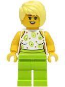 Minifigurka: CTY1507:  Sandwich Shop Customer - Female, White Top, Lime Legs, Bright Light Yellow Hair