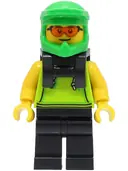 Minifigurka: CTY1508:  Food Delivery Cyclist - Male, Lime Hoodie, Black Legs, Bright Green Helmet, Neck Bracket, Safety Glasses