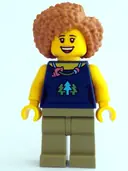 Minifigurka: CTY1523:  Female, Dark Blue Top with Trees and Necklace, Olive Green Legs, Medium Nougat Hair