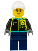 Minifigurka: CTY1524:  Sports Car Driver - Male, White Cap, Neon Yellow Jacket, Dark Blue Legs