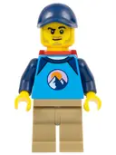 Minifigurka: CTY1530:  Go-To Gary - Dirt Bike Rider, Male, Dark Azure and Dark Blue Shirt with Mountains, Dark Tan Legs, Dark Blue Cap, Red Backpack
