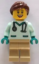 Minifigurka: CTY1532:  Veterinarian - Female, Light Aqua Scrubs, Tan Legs, Reddish Brown Hair