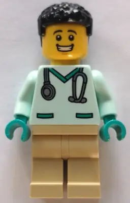 CTY1533:  Veterinarian - Male, Light Aqua Scrubs, Tan Legs, Black Hair