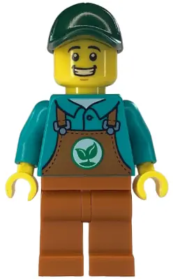 CTY1535:  Gardener - Male, Dark Orange Overalls over Dark Turquoise Shirt, Dark Orange Legs, Dark Green Cap