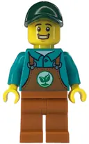 Minifigurka: CTY1535:  Gardener - Male, Dark Orange Overalls over Dark Turquoise Shirt, Dark Orange Legs, Dark Green Cap