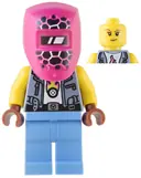 Minifigurka: CTY1539:  Mechanic (Mech-Max) - Female, Sand Blue Vest, Medium Blue Legs, Black Helmet, Magenta Welding Visor