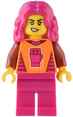 CTY1540:  Gaming Tournament Participant - Female, Orange T-Shirt with Fist, Magenta Legs, Magenta Hair