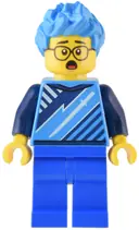 Minifigurka: CTY1541:  Gaming Tournament Participant - Male, Dark Azure T-Shirt with Sword, Blue Legs, Dark Azure Hair