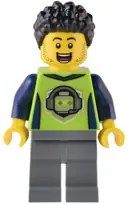 Minifigurka: CTY1543:  Gaming Tournament Announcer - Male, Lime T-Shirt with Gaming Logo, Dark Bluish Gray Legs, Black Hair