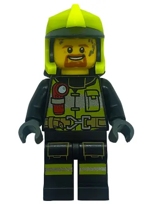 CTY1556:  Fire - Reflective Stripes with Utility Belt and Flashlight, Neon Yellow Fire Helmet, Dark Orange Moustache and Goatee, Splotches