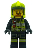 Minifigurka: CTY1556:  Fire - Reflective Stripes with Utility Belt and Flashlight, Neon Yellow Fire Helmet, Dark Orange Moustache and Goatee, Splotches