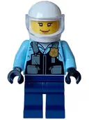 Minifigurka: CTY1557:  Police - City Motorcyclist Female, Safety Vest with Police Badge, Dark Blue Legs, White Helmet, Trans-Clear Visor